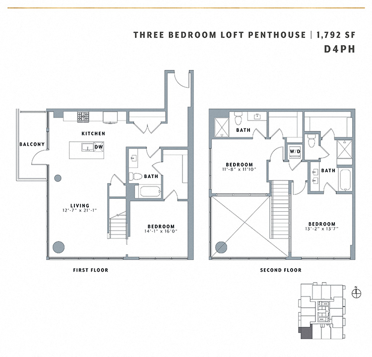 Floor plan for 3 beds, 2.5 baths, 1792 sqft